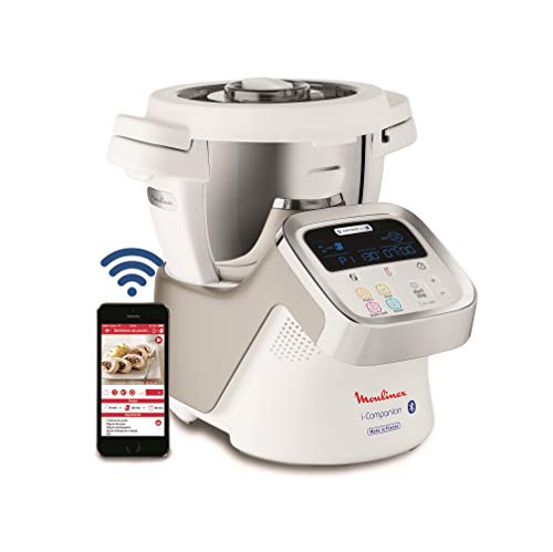 Moulinex iCompanion HF9001 Robot de cuisine Bluetooth 13 programmes et 6 accessoires capacité 6 personnes dont un hachoir mélangeur pétrisseur à lames et panier vapeur