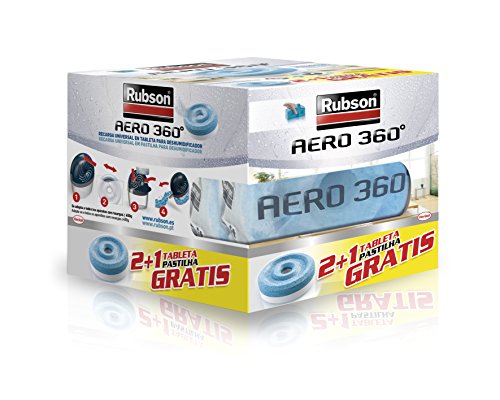 Déshumidificateur Rubson AERO 360º Rechargeable, absorbe l'humidité, empêche la condensation et les mauvaises odeurs, dispositif anti-humidité ultra absorbant 1 et 2+1 comprimés de 450 g